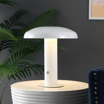 Suillius 11" Contemporary Bohemian Rechargeable/Cordless Iron Integrated LED Mushroom Table Lamp - JONATHAN Y